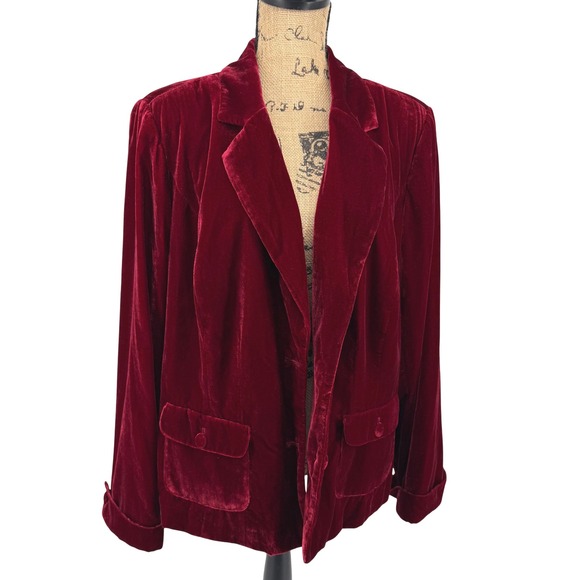 Emma James Woman Velvet Velour Blazer Jacket Red Wine 20W Merlot Fall Holiday - Picture 1 of 12
